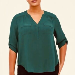 Torrid 3x Grass Green Harper Chiffon Shirt Blouse 3/4 sleeve buttons work